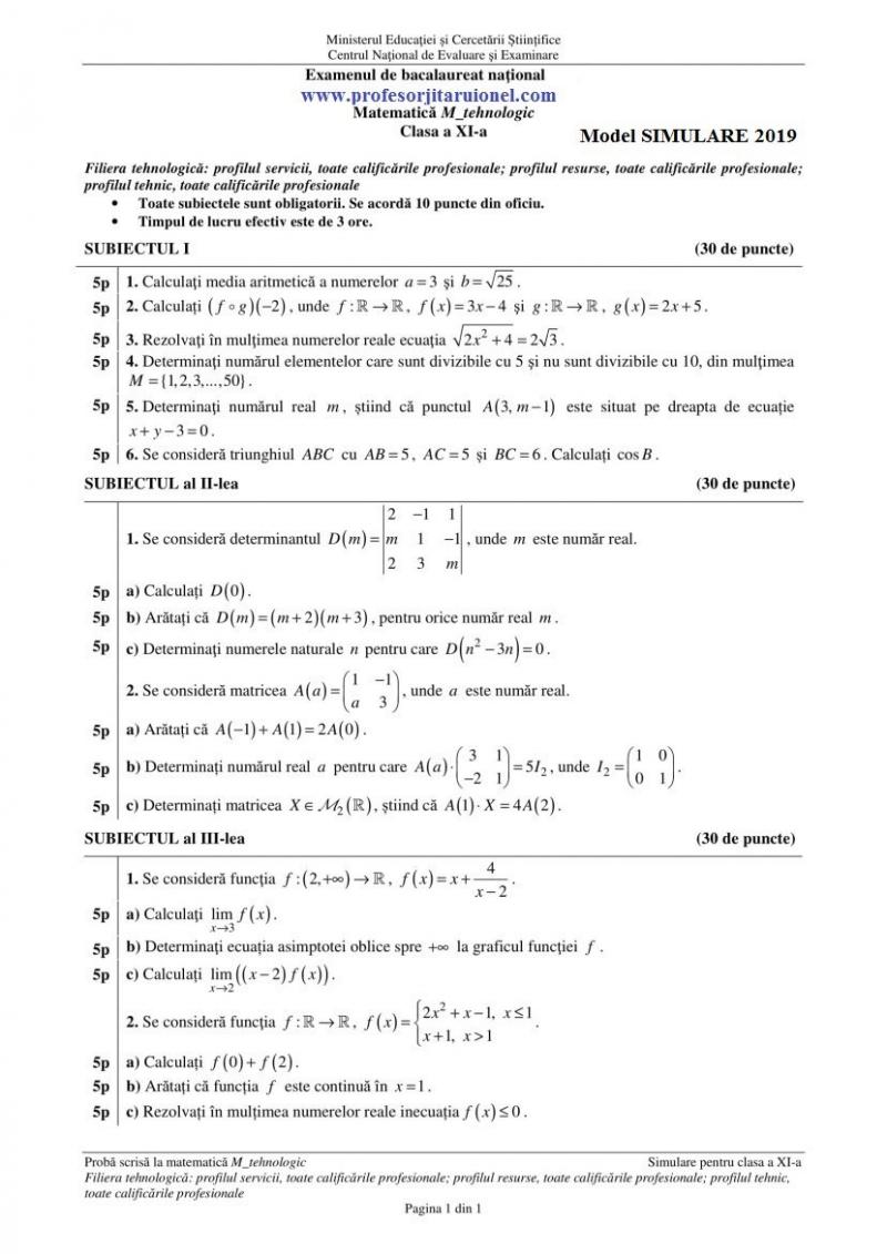 UPDATE: Simulare Matematică Bac 2019. Avem subiectele! Vezi Ce a picat la clasa 11