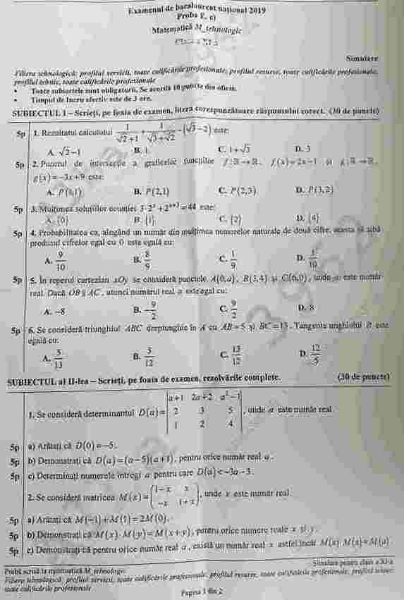 UPDATE: Simulare Matematică Bac 2019. Avem subiectele! Vezi Ce a picat la clasa 11