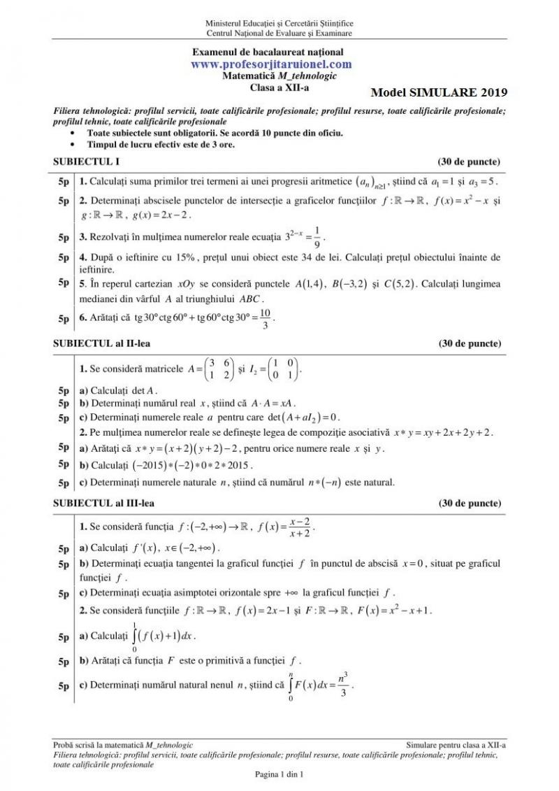 UPDATE: Simulare Matematică Bac 2019. Avem subiectele! Ce a picat la clasa 12