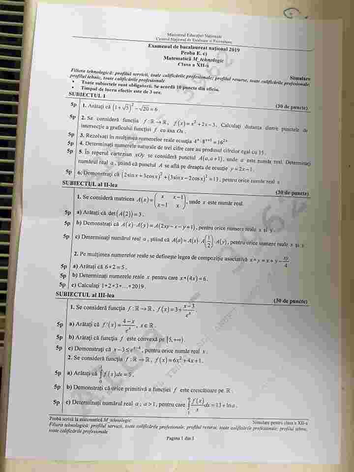 UPDATE: Simulare Matematică Bac 2019. Avem subiectele! Ce a picat la clasa 12