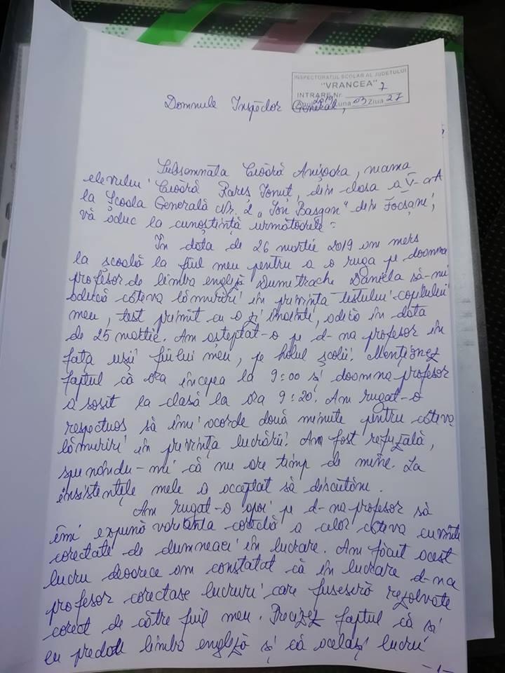"Profesoara mi-a bătut copilul de față cu mine: Vrei nota 10, mă?" Scandal într-o școală din Vrancea