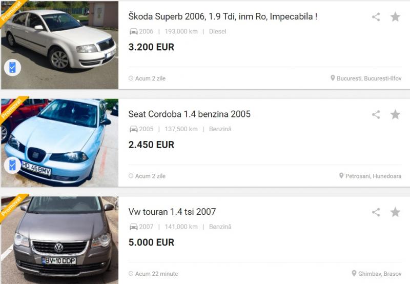 Vânzări auto: Unde găsești pe Internet cele mai ieftine mașini