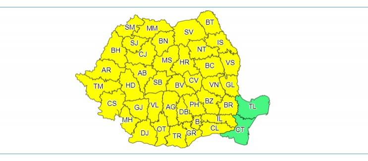 Alertă meteo. Cod galben de ploi torențiale și vijelii în aproape toată țara