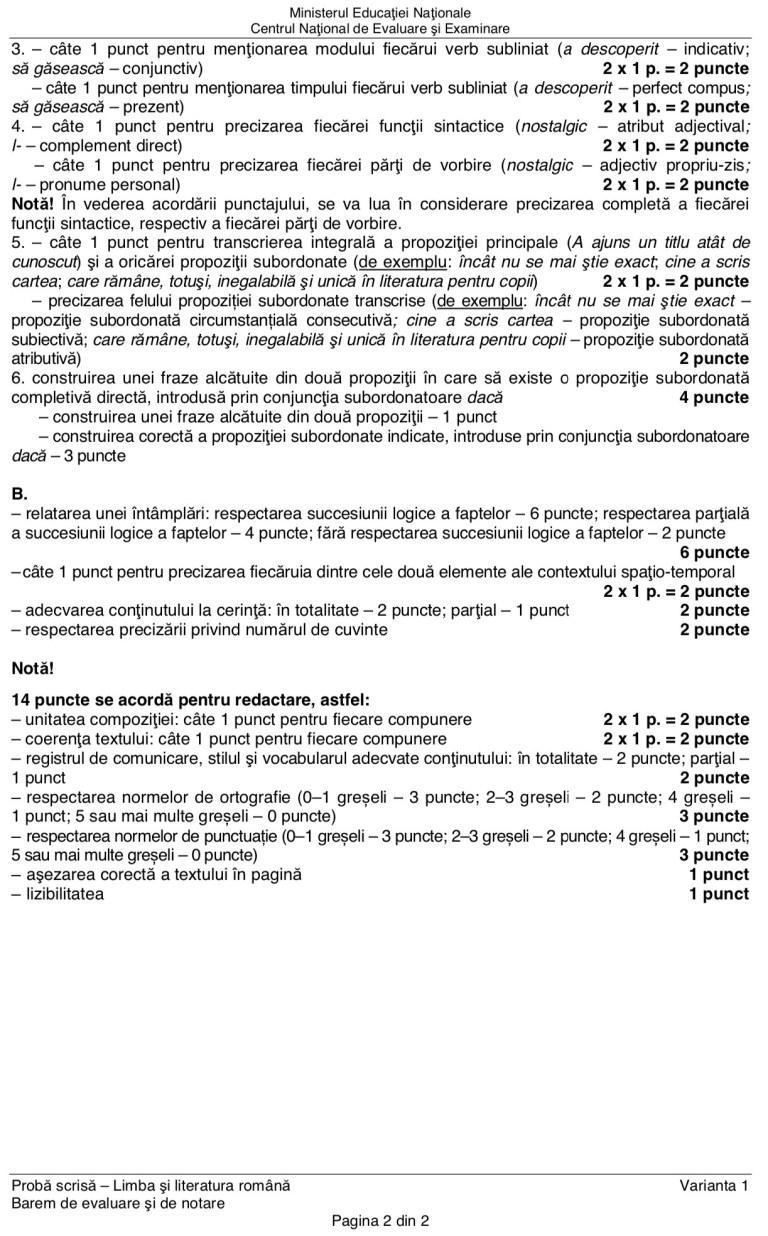 Barem Limba Română Evaluare Națională 2019 Edu.ro: subiecte rezolvate și note