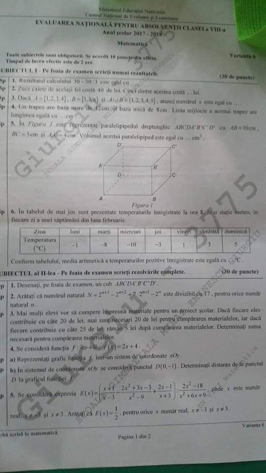 Evaluare NaÈ›ionalÄƒ 2019 Modele Subiecte È™i Bareme La MatematicÄƒ Antena 1