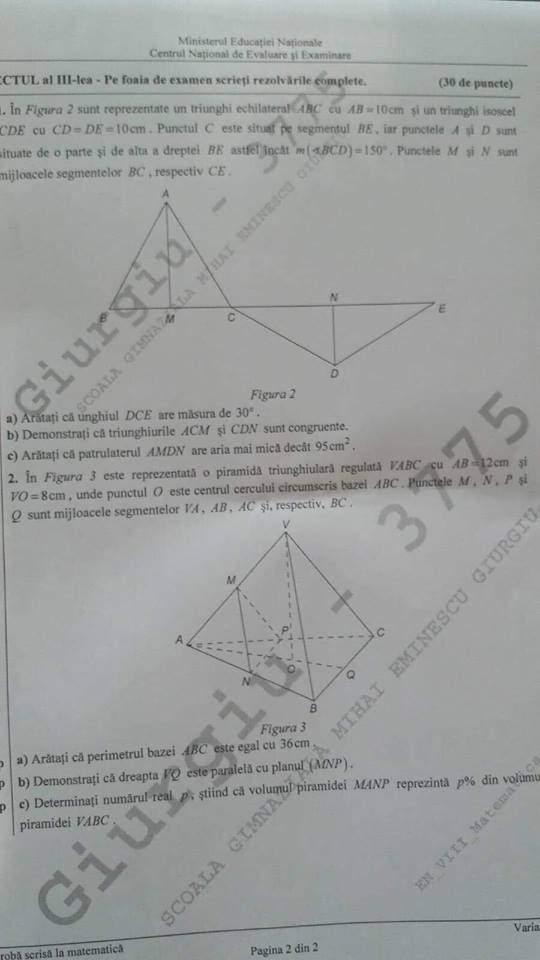 Evaluare Națională 2019. Modele subiecte și bareme la Matematică