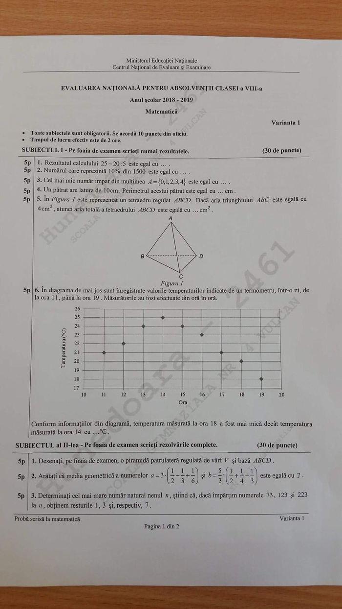 Subiecte Matematică Evaluare Națională 2019 Edu.ro - Avem subiectele! FOTO