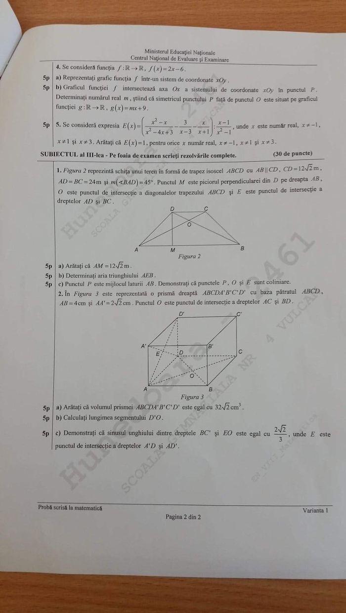 Subiecte Matematică Evaluare Națională 2019 Edu.ro - Avem subiectele! FOTO