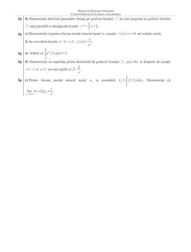 Bacalaureat 2019. Modele subiecte Matematică: mate-info, tehnologic, pedagogic, științe