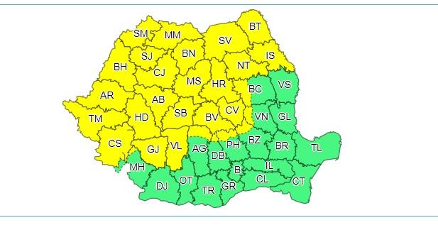 Alertă meteo: 29 de județe sub cod galben. Ploi torențiale și cantități de apă însemnate