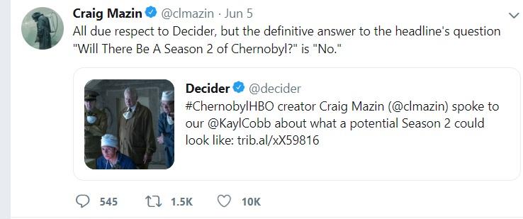 Vești proaste pentru fanii serialului ”Cernobîl”: nu va exista sezon 2! Ce spune creatorul serialului