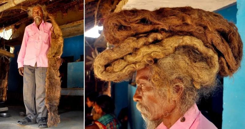 Un bărbat nu s-a spălat pe cap timp de 40 de ani! Cum arată astăzi indianul cu plete de doi metri