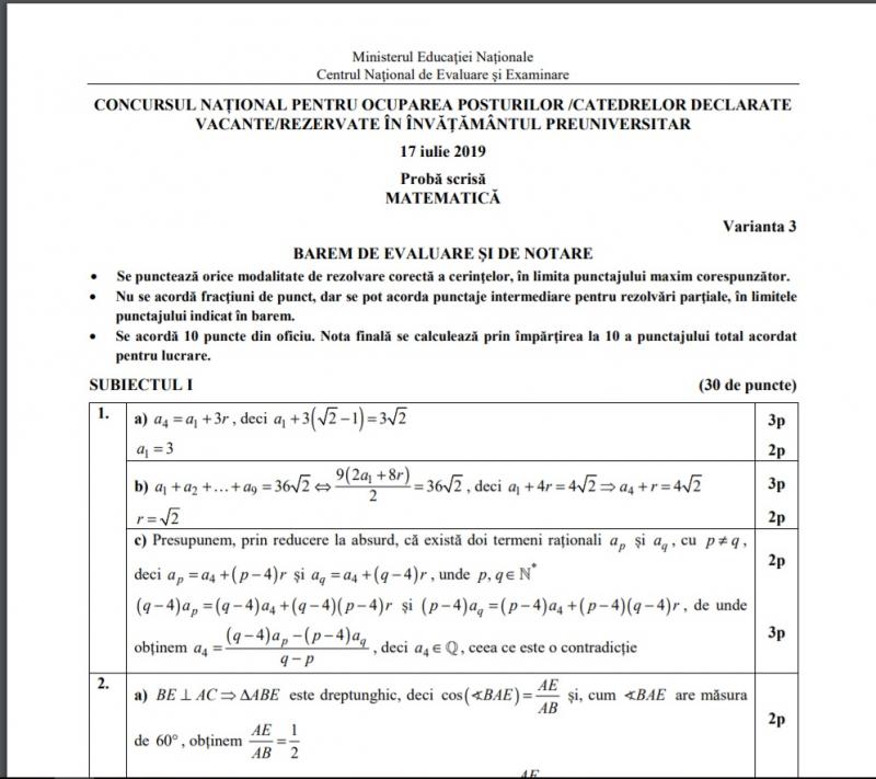 Barem Titularizare 2019: Cum sunt subiectele la Limba Română și Matematică. Notă