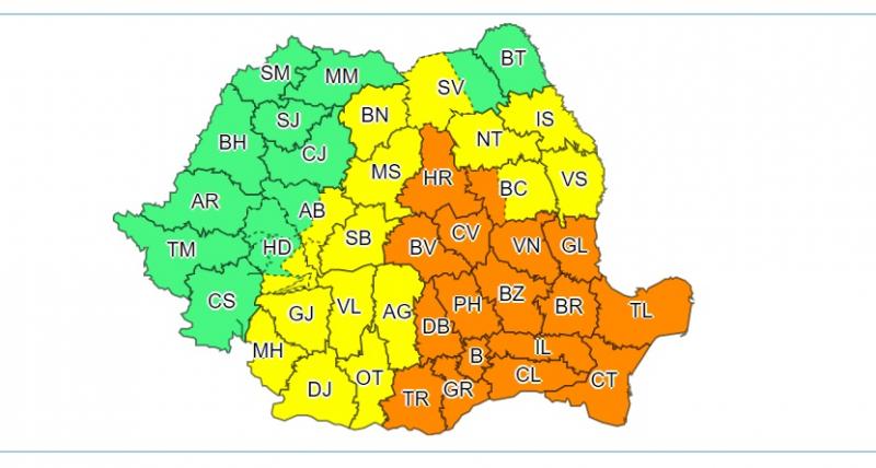 Anunț de ultimă oră! ANM: cod potocaliu de ploi torențiale și grindină, până joi, în 18 județe