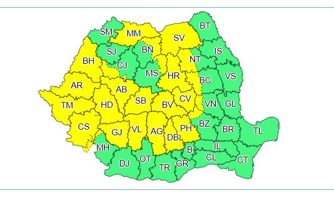 Avertizare meteo de ploi torențiale până miercuri. Jumătate din România sub cod galben