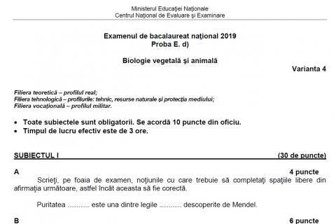 Subiecte Biologie Bac 2019 Edu Ro Subiecte și Bareme Ce A Picat Foto