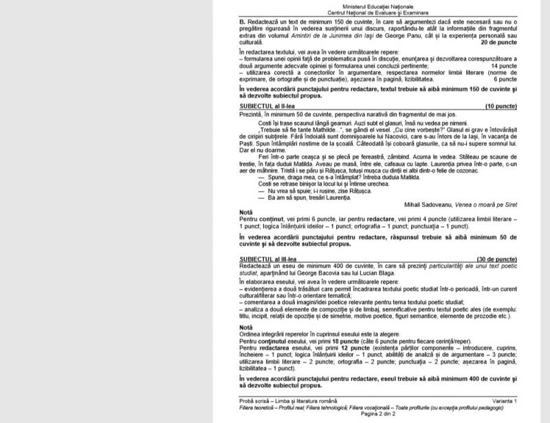 Bac Toamna 2019 Limba Romana Modele Subiecte Barem Si Programa