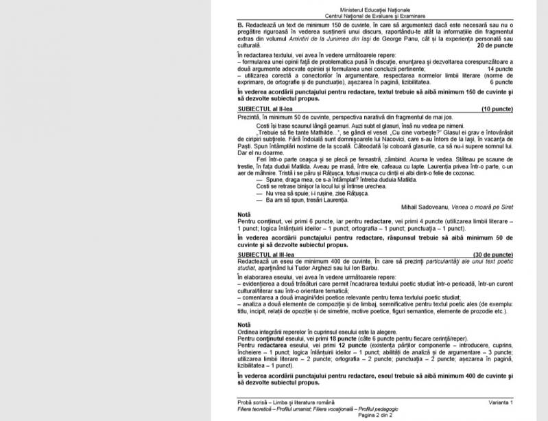 BAC toamnă 2019 Limba Română: Modele subiecte, barem și programă Bac, Uman și Real