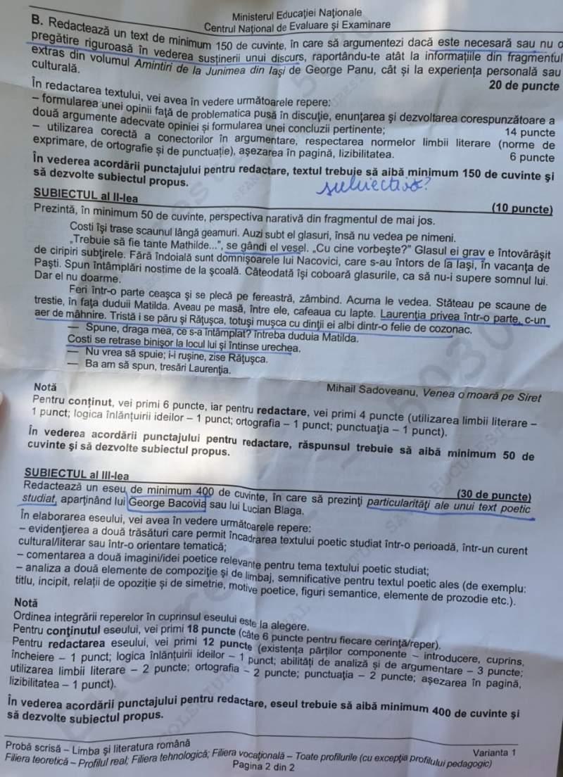 Subiecte BAC Toamnă 2019 Limba Română: ce a picat la profil Real