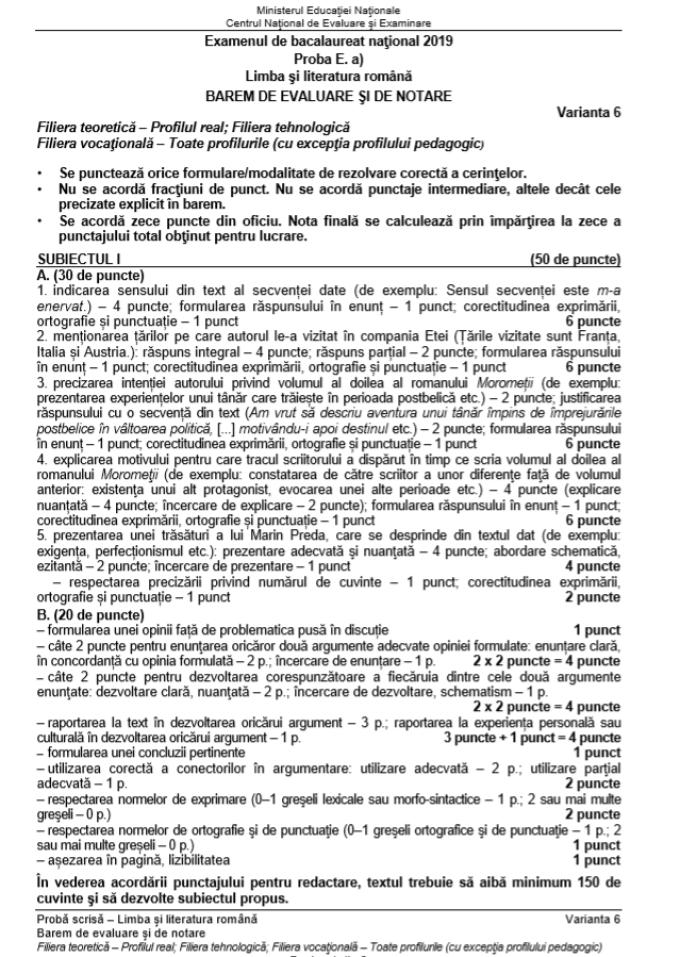 Barem BAC Română 2019, sesiunea Toamnă: Cum se rezolvă subiectele și notă
