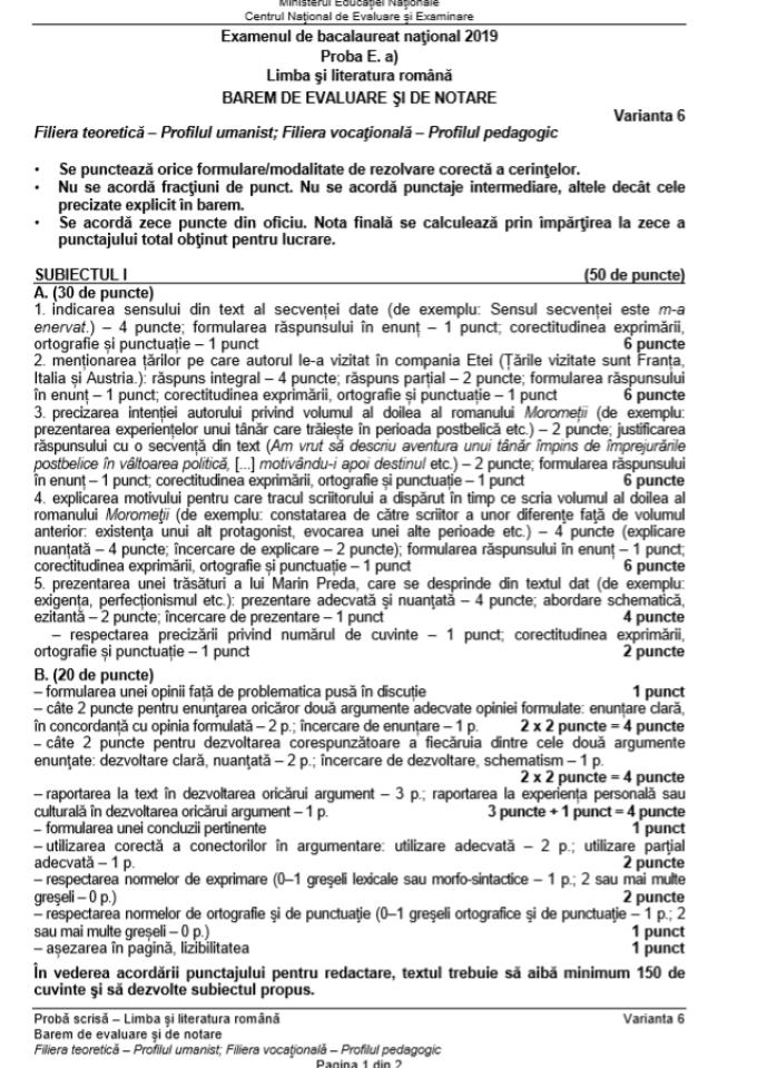 Barem BAC Română 2019, sesiunea Toamnă: Cum se rezolvă subiectele și notă