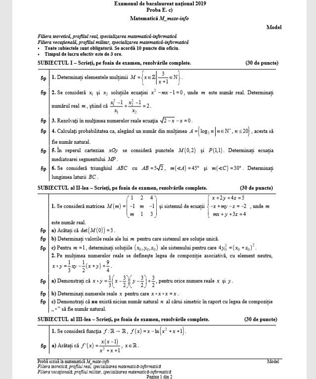 Subiecte BAC Toamnă 2019 Matematică: ce pică în funcție de profil