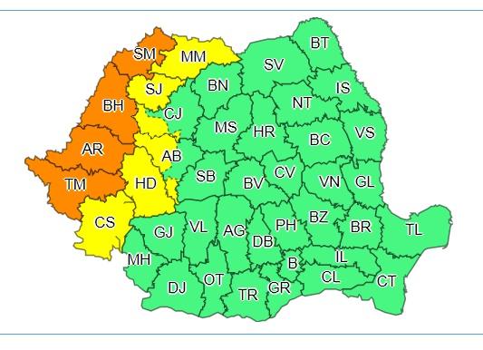 Vremea se dezlănțuie în nouă județe. Avertizare meteo, cod portocaliu și galben de vijelii