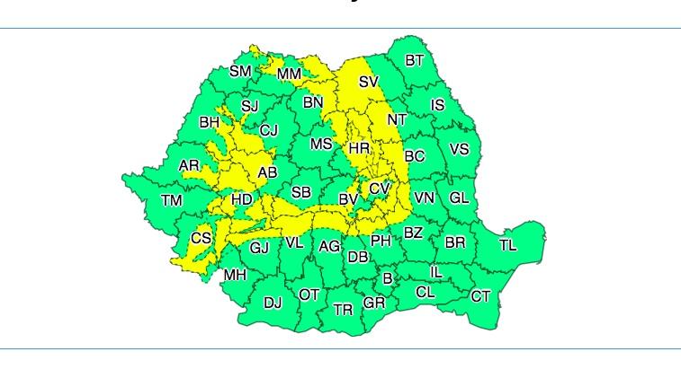 Se strică vremea! Cod galben de ninsori şi vânt puternic. Harta zonelor afectate