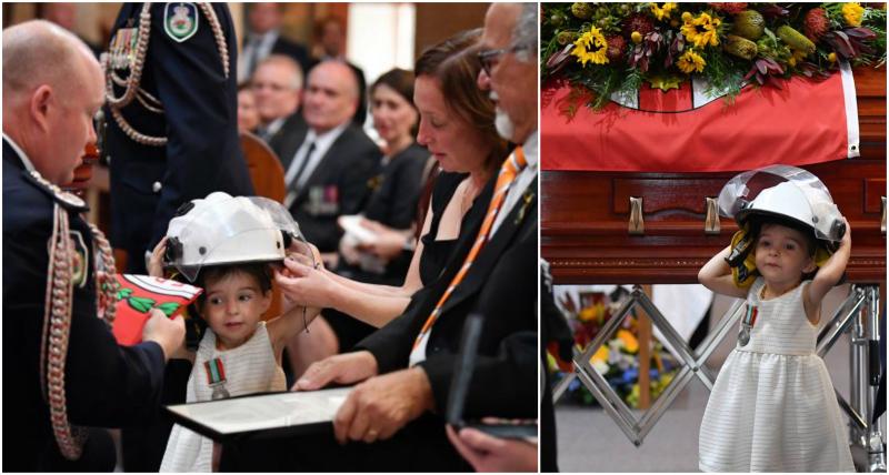 Când va crește, le va privi și va plânge! Fotografii sfâșietoare cu o fetiță de un an, la înmormântarea tatălui ei pompier, erou în infernul din Australia! FOTO