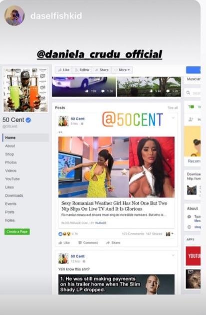Ce a postat rapperul 50 Cent despre Daniela Crudu, pe pagina sa de Facebook