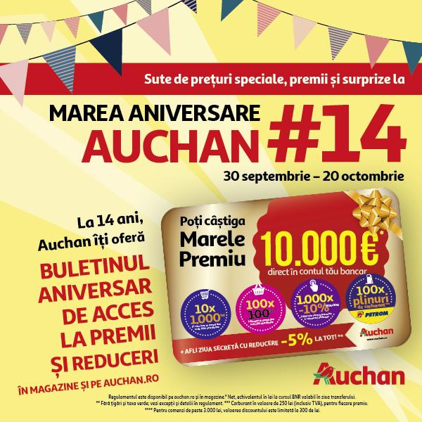 (P) Sărbătorim împreună Marea Aniversare Auchan #14! Până pe 20 octombrie ai acces la mii de premii și surprize