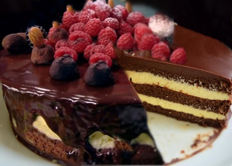 Rețetă de tort festiv cu ciocolată și cremă de vanilie