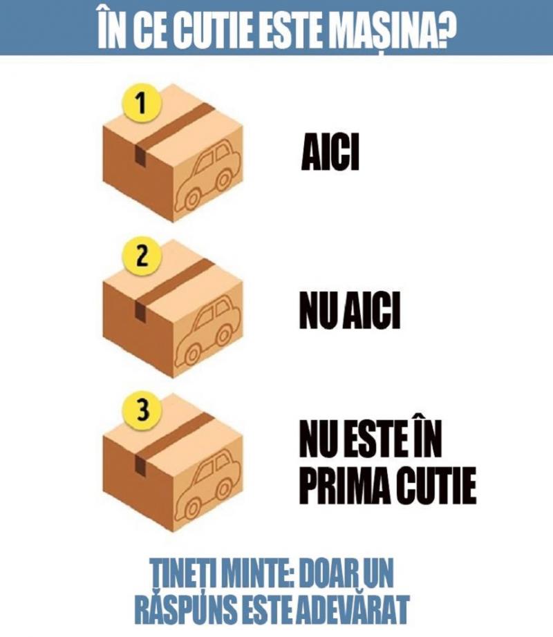 Test pentru geniile absolute! În ce cutie se află mașina? Doar un om din zece ştie răspunsul corect