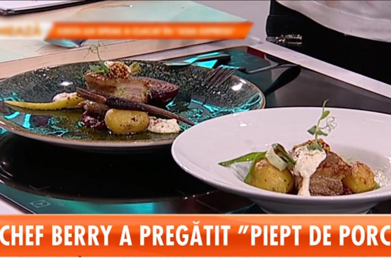 Cum putem prepara o rețetă de friptură alfel decât în modul clasic? Rețeta Piept de porc aromatizat cu garnitură de cartofi fondanți