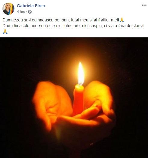 Gabriela Firea este în doliu! Mesajul primarului general al Capitalei despre tatăl său