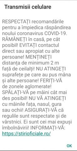 RO-ALERT: "Rămâneți în case pe cât posibil!". Transmisii celulare au fost primite în toată țara