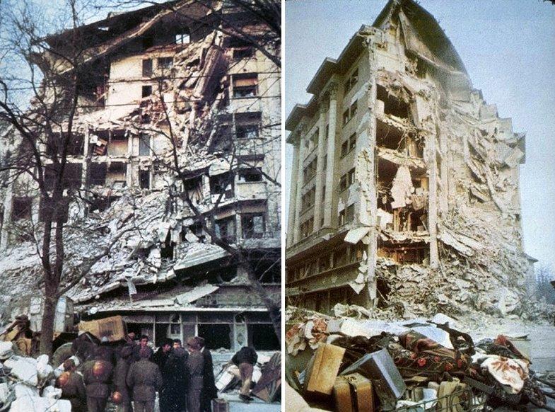 Se simte cutremur. E 4 martie 77. Mor peste 1.500 de oameni. Pe străzi se strâng dărâmăturile cu mătura. Ceaușescu privește și exclamă: "Demolați totul!"