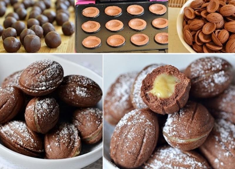 Nuci cu cacao în aluat și cremă de vanilie cu nuci. Desertul copilăriei într-o variantă deosebită