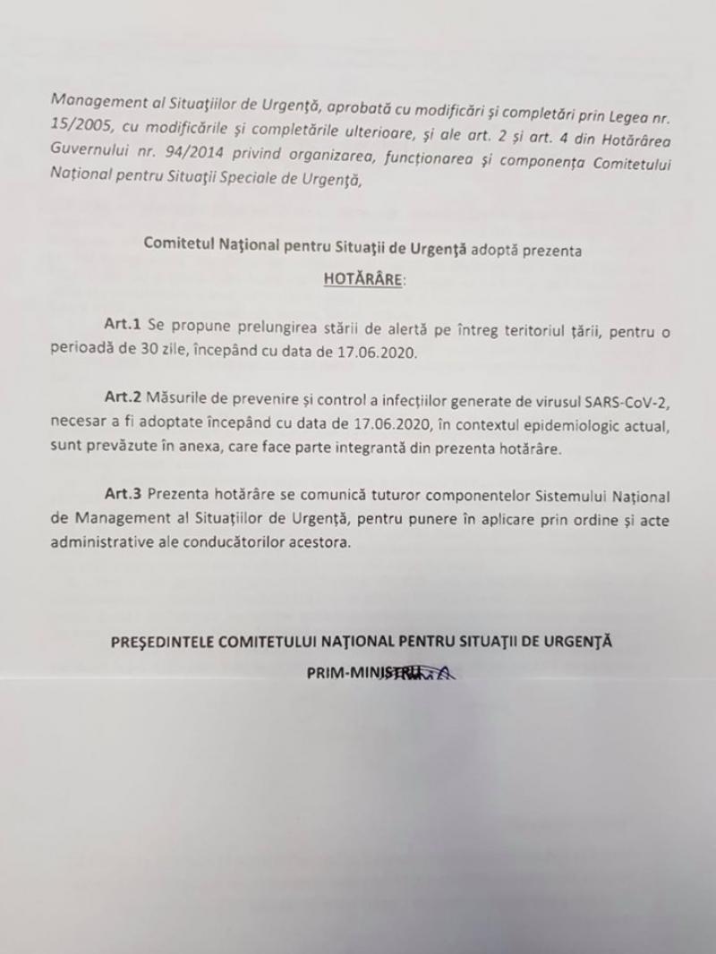 DOCUMENT: A doua stare de alertă începe de miercuri, 17 iunie! Care sunt noile restricții și ce va fi permis