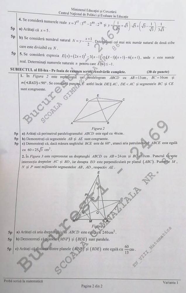 Subiecte Evaluare Națională 2020. Ce au avut de rezolvat elevii la Matematică: Nota de trecere, obținută foarte ușor