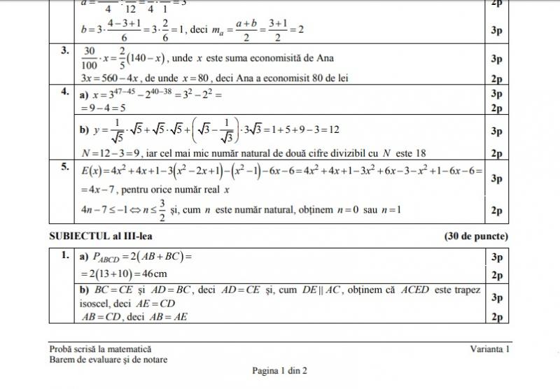 Baremul pentru Evaluare Națională 2020, la Matematică, a fost publicat! Cum se rezolvă subiectele, pentru 10 curat! Răspunsurile corecte!