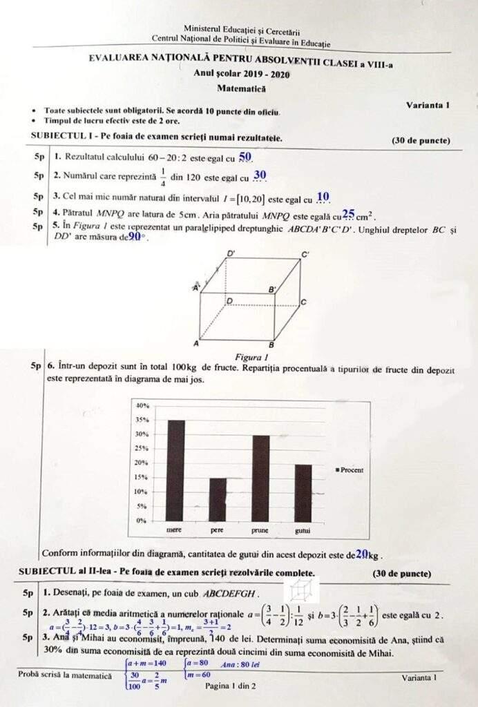 Evaluarea Naţională 2020. La ce s-au încurcat elevii de clasa a opta și cum puteau rezolva problema geometriei plane