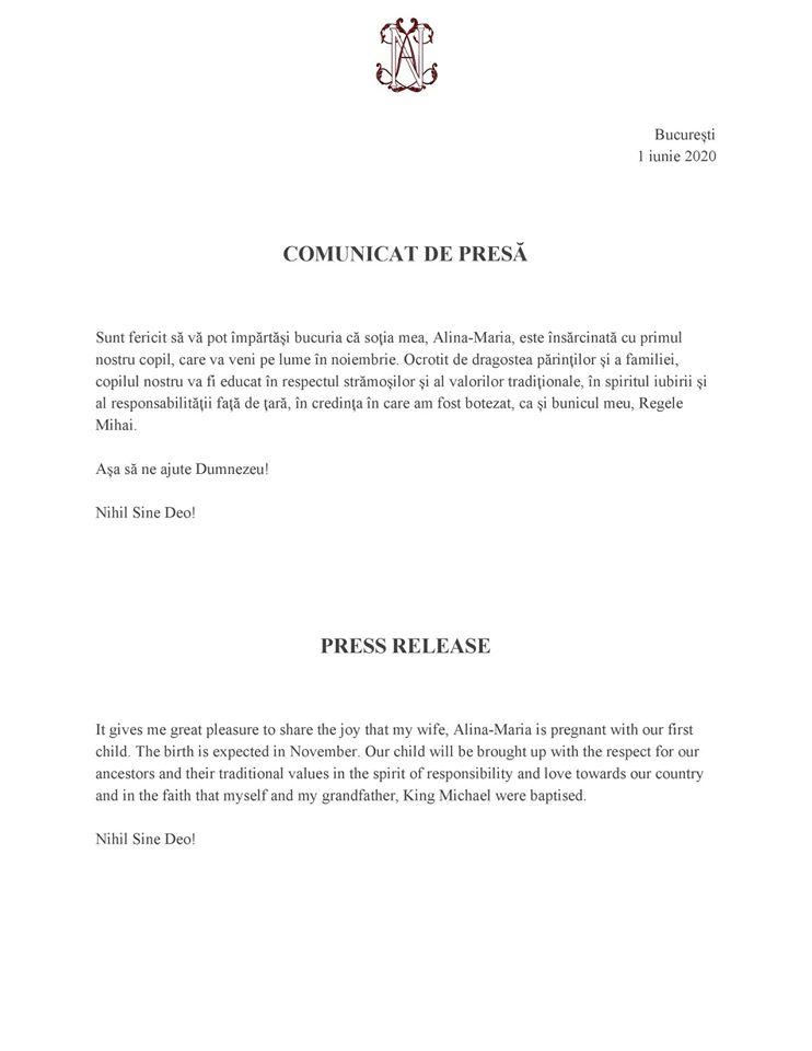 Strănepotul Regelui Mihai, ultimul monarh al României, se va naște în luna noiembrie! Prințul Nicolae și soția sa Alina vor deveni părinți! |Video