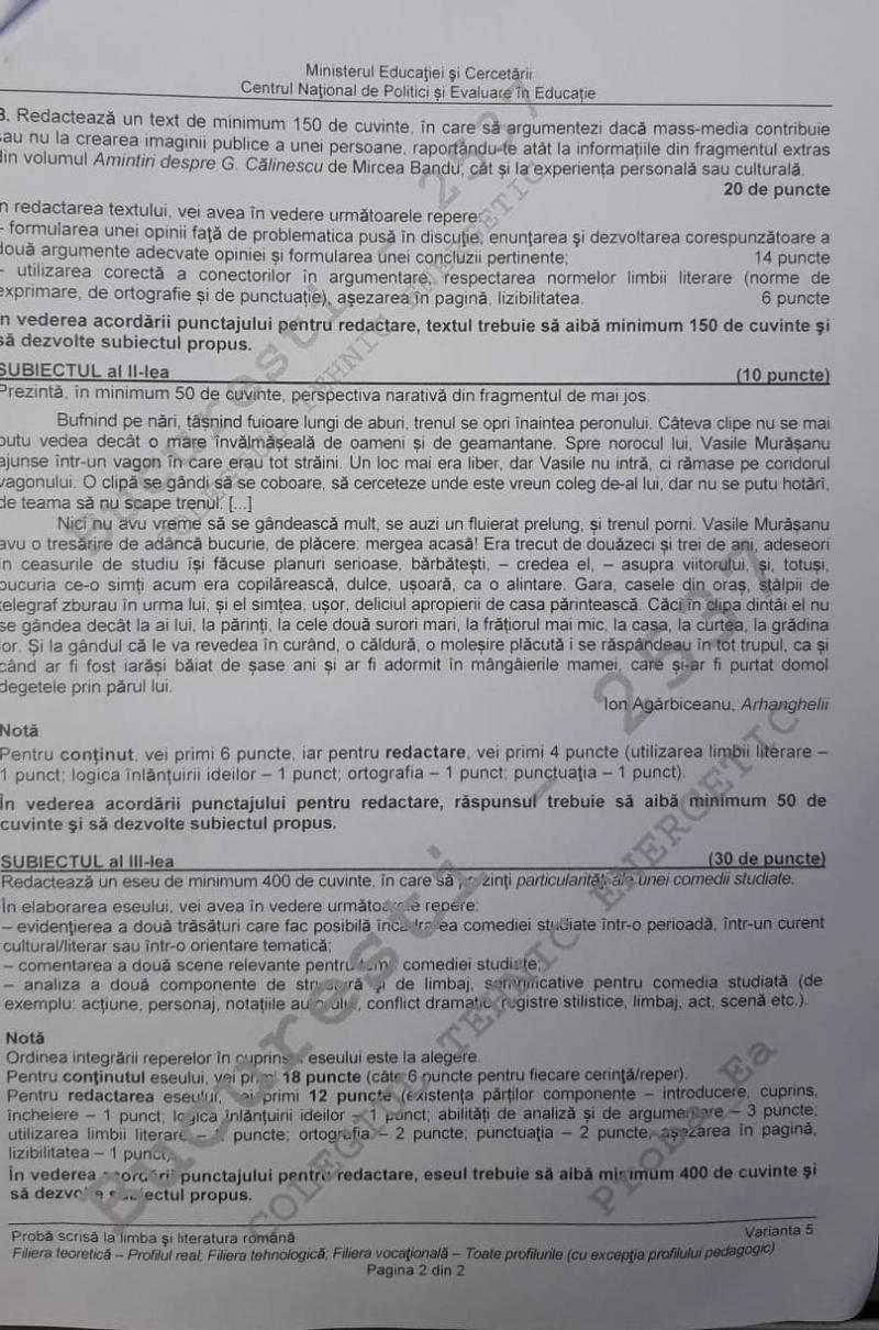 Subiecte Bacalaureat 2020 Limba Română. Ce a picat pentru elevii de la profilul Real! Comedie, la subiectul al III-lea!