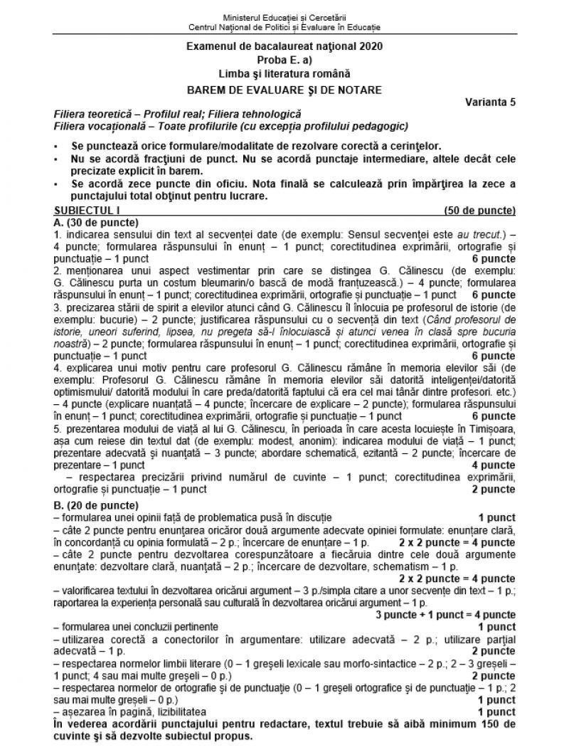 Bacalaureat 2020. Baremul la Limba română a fost publicat! Cum se rezolvă subiectele la Real și Uman, pentru nota 10!