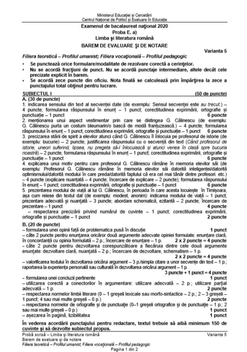 Bacalaureat 2020. Baremul la Limba română a fost publicat! Cum se rezolvă subiectele la Real și Uman, pentru nota 10!