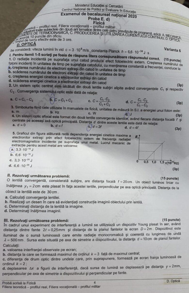 Subiecte Bacalaureat 2020. Proba la alegere. Ce le-a picat elevilor la Biologie și Fizică