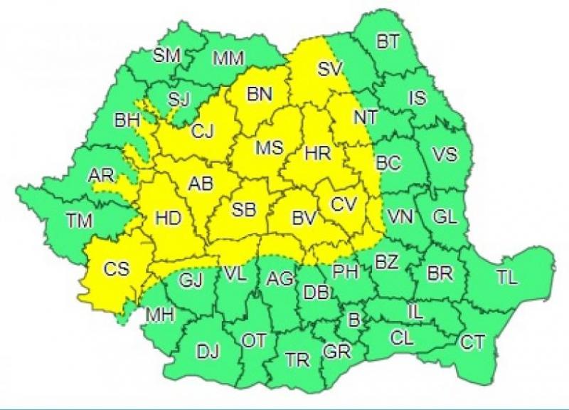 Cod galben de ploi torențiale și vijelii, în România! În ce județe va fi potop, în următoarele ore