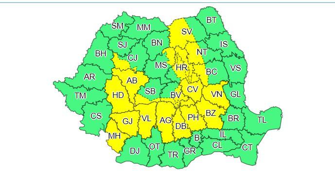 Alertă meteo! Cod galben de ploi şi vijelii! 19 judeţe afectate, în următoarele ore
