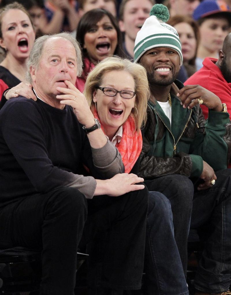 meryl streep, sotul ei si 50 cent in tribuna la un meci de basket